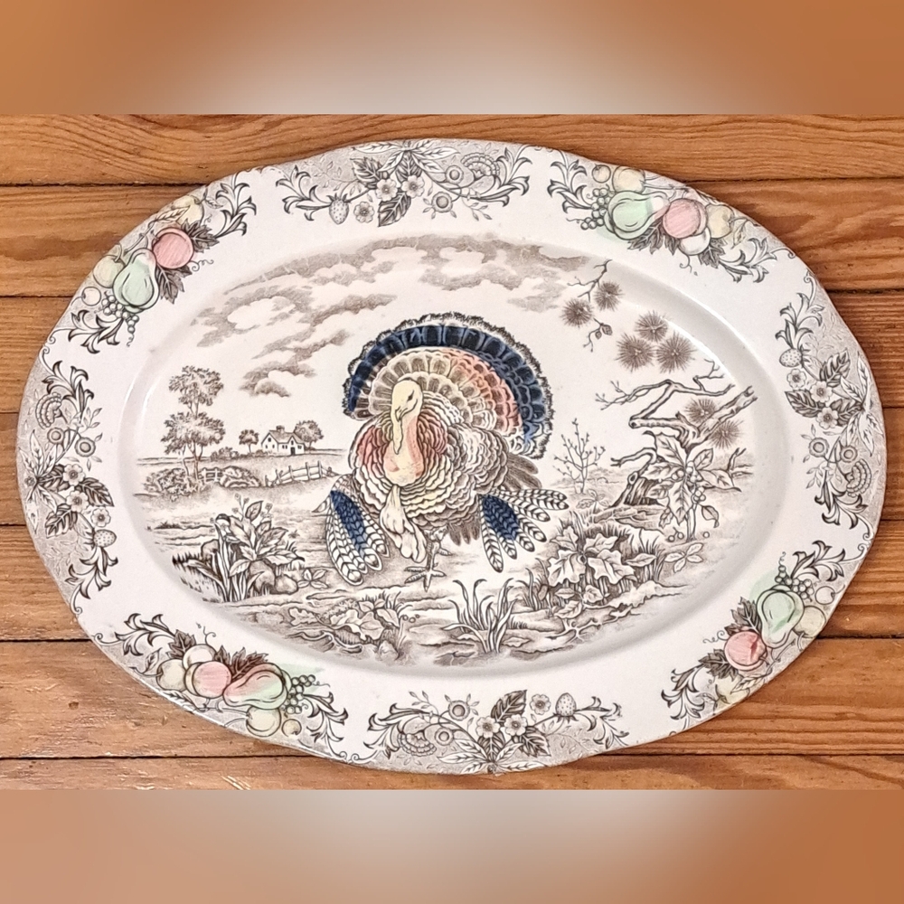 Decorative Turkey Platter with Floral Design